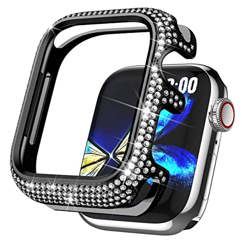 BAIHUIAM Bling Cases kompatibel mit Apple Watch 44 mm SE/Serie 6 5 4, Edelstahl-Schutzhülle mit funkelnden Strasssteinen, Diamant-Lünette, für Damen und Mädchen, Schwarz BAIHUIAM Bling Cases kompatibel mit Apple Watch 44 mm SE/Serie 6 5 4, Edelstahl-Schutzhülle mit funkelnden Strasssteinen, Diamant-Lünette, für Damen und Mädchen, Schwarz von BAIHUIAM