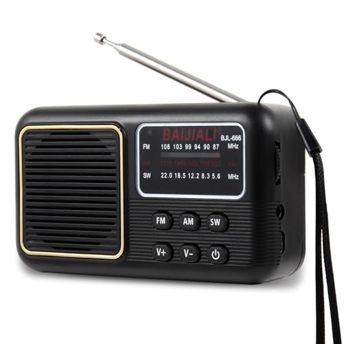 Tragbares Retro-Radio AM FM, tragbares Kurzwellenradios, transistorisiertes AM-FM-Radio tragbar mit Lautsprecher, 2 AA-Batterien / DC 5 V, Kopfhöreranschluss, kleine Geschenke für Senioren und ältere von BAIJIALI