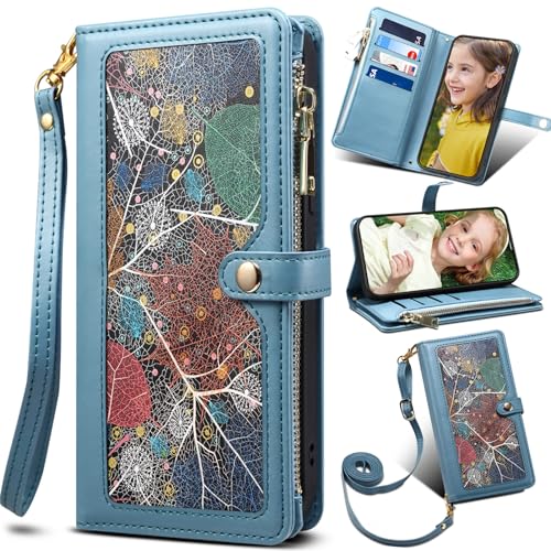 BAILI Handyhülle für Xiaomi Poco C65 4G Wallet Case mit Kartenfäch Ständer Xiaomi Poco C65 4G Blatt-Muster Tasche Handytasche-Blau BAILI Handyhülle für Xiaomi Poco C65 4G Wallet Case mit Kartenfäch Ständer Xiaomi Poco C65 4G Blatt-Muster Tasche Handytasche-Blau von BAILI
