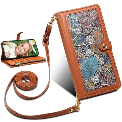 BAILI Handyhülle für vivo X200 Ultra Wallet Case mit Kartenfäch Ständer vivo X200 Ultra Blatt-Muster Tasche Handytasche-Braun von BAILI