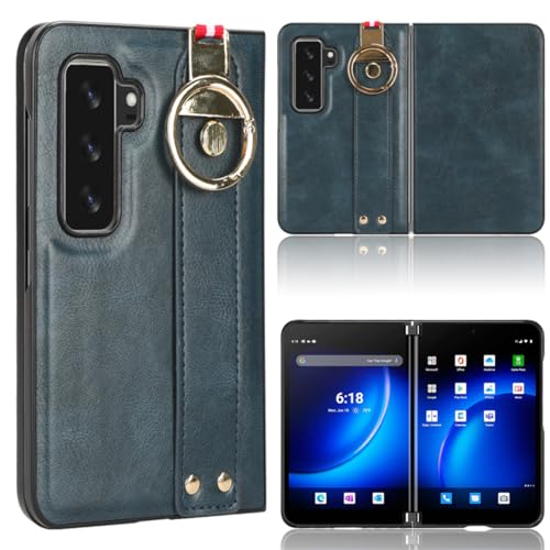 BAILI Hülle für Microsoft Surface Duo 2 mit Ständer, Handgelenkriemen + Objektivschutz Microsoft Surface Duo 2 Schutzhülle Case, Unsichtbarer Metallring mit Ständer Handytasche-Blau von BAILI