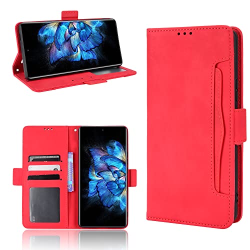 BAILI Lederhülle für HTC Desire 22 Pro Hülle, Flip Case Schutzhülle Handy mit Kartenfach Stand, Tasche Cover Etui Handyhülle für HTC Desire 22 Pro, Rot von BAILI