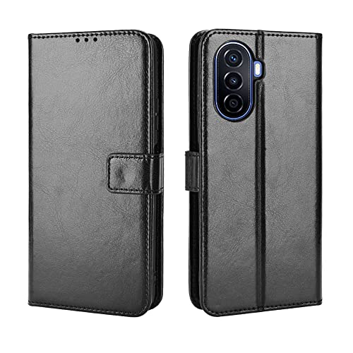 BAILI Lederhülle für Huawei nova Y70 Hülle, Flip Case Schutzhülle Handy mit Kartenfach Stand, Tasche Cover Etui Handyhülle für Huawei nova Y70, Schwarz von BAILI