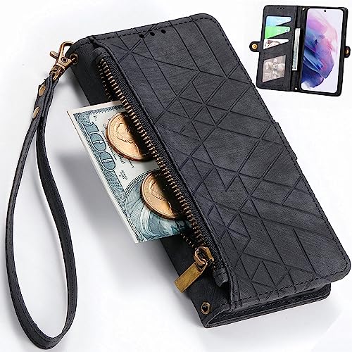 BAILI Zipper Wallet Handyhülle für Realme C25Y Case, Reißverschluss Tasche Ständer Case Handytasche für Realme C25Y Hülle-001 von BAILI