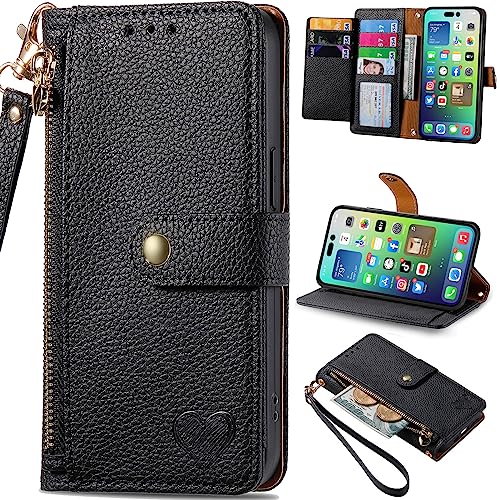 BAILI Zipper Wallet Schutz Hülle für iPhone 7/8 /SE 2020/SE 2022, Ständer Case RFID-Blockierung Cover für iPhone 7/8 /SE 2020/SE 2022-001 von BAILI