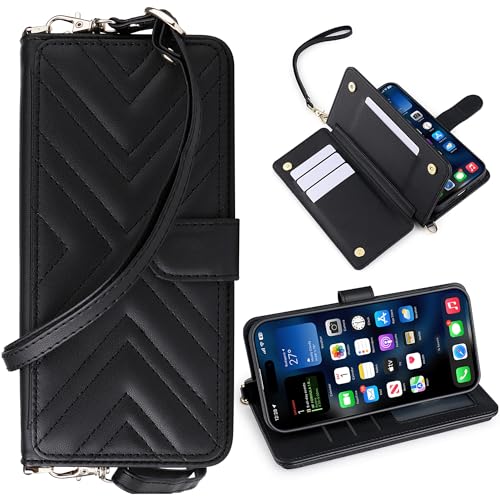 BAILI für Tecno camon 40 4G Handyhülle, Flip Wallet Case mit 6 Kartenfächern Handgelenkschlaufe Abdeckung für Tecno camon 40 4G-Schwarz von BAILI