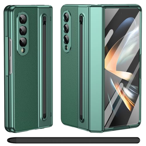 Für Galaxy Z Fold 3 Hülle mit Stiftstift, Scharnierschutz + S-Pen-Halter + Displayschutzhülle aus gehärtetem Glas, Lederhülle für Samsung Galaxy Z Fold3-Grün Für Galaxy Z Fold 3 Hülle mit Stiftstift, Scharnierschutz + S-Pen-Halter + Displayschutzhülle aus gehärtetem Glas, Lederhülle für Samsung Galaxy Z Fold3-Grün von BAILI