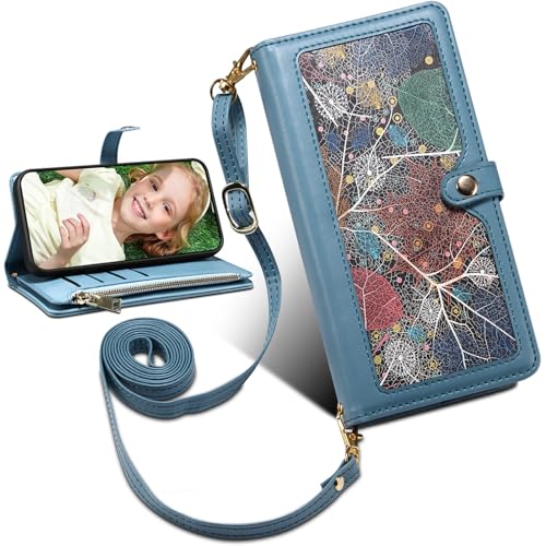Handyhülle für Oppo Find X8 Ultra Wallet Case mit Kartenfäch Ständer Oppo Find X8 Ultra Blatt-Muster Tasche Handytasche-Blau von BAILI
