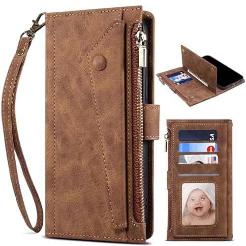 Zipper Wallet Case für Oppo Find X8 Ultra, Magnetverschluss, Reißverschlusstasche Cover mit Card Slots Kickstand für Oppo Find X8 Ultra-Braun von BAILI