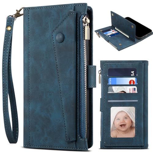 Zipper Wallet Case für Oppo K12s, Magnetverschluss, Reißverschlusstasche Cover mit Card Slots Kickstand für Oppo K12s-Blau von BAILI