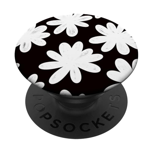 Blumen Muster schwarz weiß PopSockets Klebender PopGrip von BAINAI