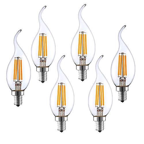 BAISHICHENG 6 Stück E14 Kerze LED Lampen C35 Flamme Kerze 4W 400LM(Ersetzt E14 40W Halogenlampen) Warmweiß 2700K Nicht Dimmbar Kleine Edison Schraube Klar Glühbirnen für Kronleuchter von BAISHICHENG