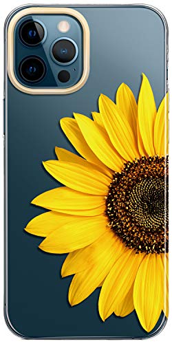 BAISRKE Kompatibel mit iPhone 12 Hülle, iPhone 12 Pro Hülle mit Blumen, für Mädchen Frauen, stoßfestes Blumenmuster, harte Rückseite für Handyhülle, 15,5 cm (6,1 Zoll) 2020 – gelbe Sonnenblume von BAISRKE