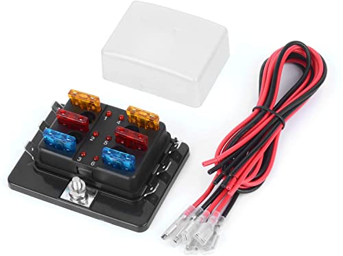 DC 12~32V Flachsicherungskasten Halter Sicherungsblock mit LED-Warnlicht-Schutzabdeckung für Automobil-Auto-Boot-Marine-Trike mit ausführlicher Bedienungsanleitung (6-Fach+Sicherung+Kabel) von BAITHNA