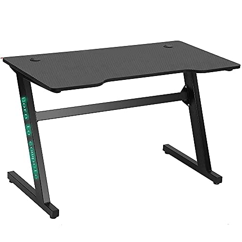 BAKAJI Schreibtisch Gaming PC Computer mit LED-Leuchten RGB Farbwechsel Struktur Metall Platte Holz Textur Carbonfaser mit Mauspad inklusive 120 x 60 x 73 cm Online-Spiel von BAKAJI