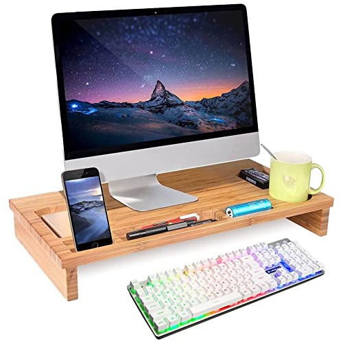 BAKAJI Monitorständer Laptopständer aus Bambus mit Ablage für Schreibtisch 60 x 30 x 8,5 cm von BAKAJI