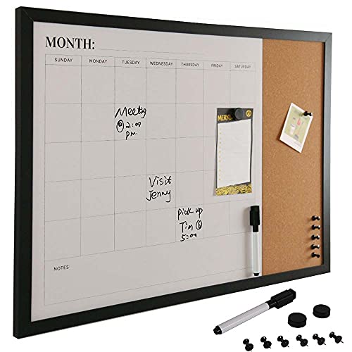 Bakaji Magnettafel Weiß mit Memo-Pinnwand aus Kork kombiniert 60 x 40 cm Holzrahmen mit abwischbarem Marker 2 Magnete und 6 Reißzwecken Modernes Design Tafel Home Küche Büro von BAKAJI