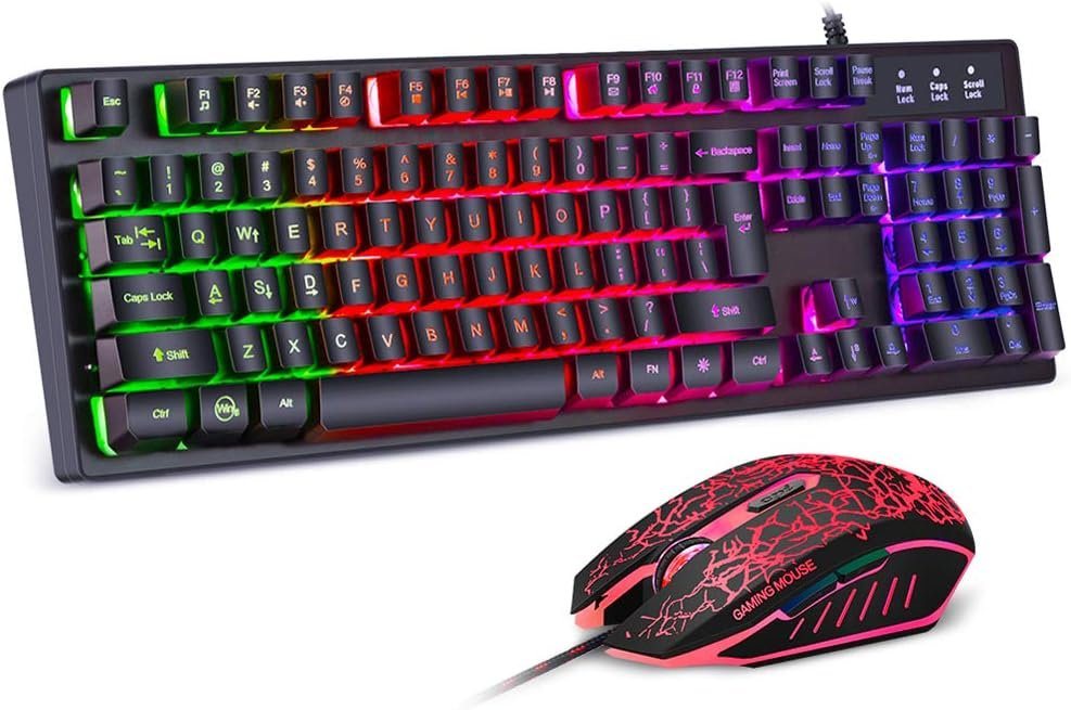 BAKTH Tastatur- und Maus-Set, Regenbogen Farben Beleuchtete Wasserdicht USB Wired für Pro PC Gamer von BAKTH