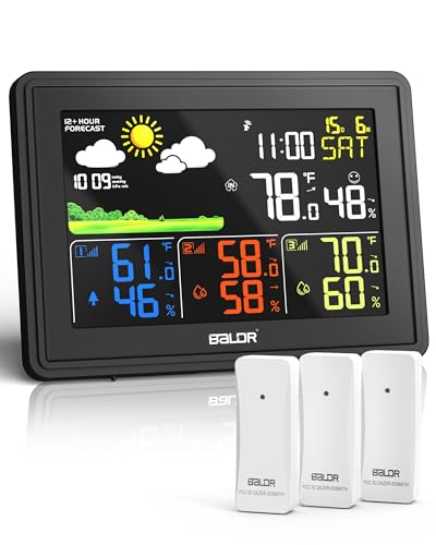 BALDR Wetterstation Funk mit 3 Außensensoren, DCF Farbbildschirm Wetterstation mit Wettervorhersage, Innen Außen Digital Hygrometer Barometer Thermomete und Benutzerdefinierte Alarme BALDR Wetterstation Funk mit 3 Außensensoren, DCF Farbbildschirm Wetterstation mit Wettervorhersage, Innen Außen Digital Hygrometer Barometer Thermomete und Benutzerdefinierte Alarme von BALDR