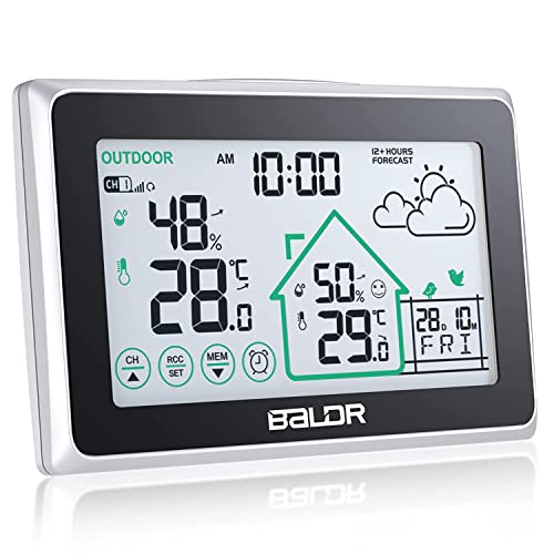 BALDR Wetterstation Funk mit Außensensor, Digital DCF-Funkuhr Innen und Außen Thermometer Hygrometer mit Wettervorhersage, Funkthermometer mit Batteriebetrieben Wetterstation BALDR Wetterstation Funk mit Außensensor, Digital DCF-Funkuhr Innen und Außen Thermometer Hygrometer mit Wettervorhersage, Funkthermometer mit Batteriebetrieben Wetterstation von BALDR