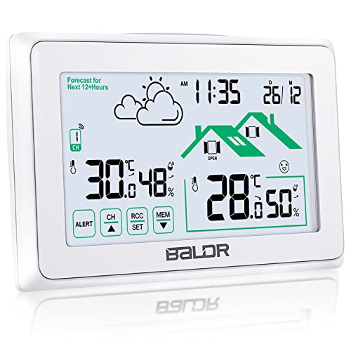 BALDR Wetterstation Funk mit Außensensor, Digital DCF-Funkuhr Innen und Außen Thermometer Hygrometer mit Wettervorhersage, Funkthermometer mit Batteriebetrieben Wetterstation BALDR Wetterstation Funk mit Außensensor, Digital DCF-Funkuhr Innen und Außen Thermometer Hygrometer mit Wettervorhersage, Funkthermometer mit Batteriebetrieben Wetterstation von BALDR