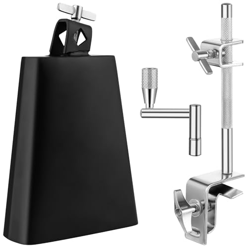 BALLMENT 15,2 cm Cowbell und Cowbell Klemme, Cowbell Halter Percussion Zubehör für Schlagzeug-Sets, verstellbare Standard Cowbell Mount Holder, Bass Drum Hoop Up oder Down Drum Key von BALLMENT