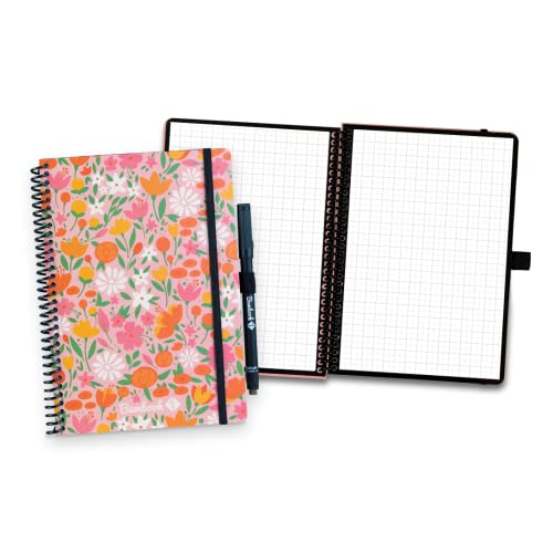 BAMBOOK Floral Notizbuch - A5 - Kariert, Wiederverwendbares Notizbuch, Notizblock, Reusable Notebook von BAMBOOK