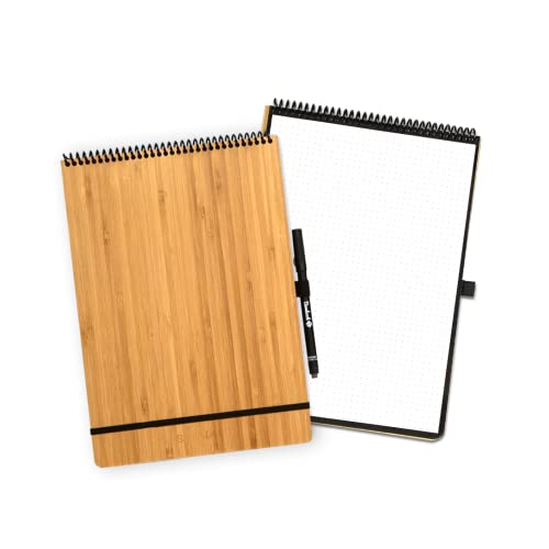 BAMBOOK Notepad - Bambus-Holz Hardcover - A4 - Gepunktet, Wiederverwendbares Notizbuch, Notizblock, Reusable Notebook von BAMBOOK