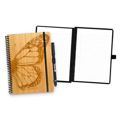 BAMBOOK wiederverwendbares Notizbuch - A5 - Bambus-Holz Hardcover - Limited Edition Artist Collection - By Rajacenna - Butterfly - Lined von BAMBOOK