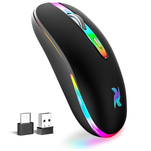 BAMCOO Maus Kabellos 2.4G USB Funkmaus 3DPI Wiederaufladbare Maus Laptop Maus mit USB-Empfänger 7 Typen LED Beleuchtete Maus für Laptop, PC, iOS, Android, iPad, Windows (Schwarz-1) von BAMCOO