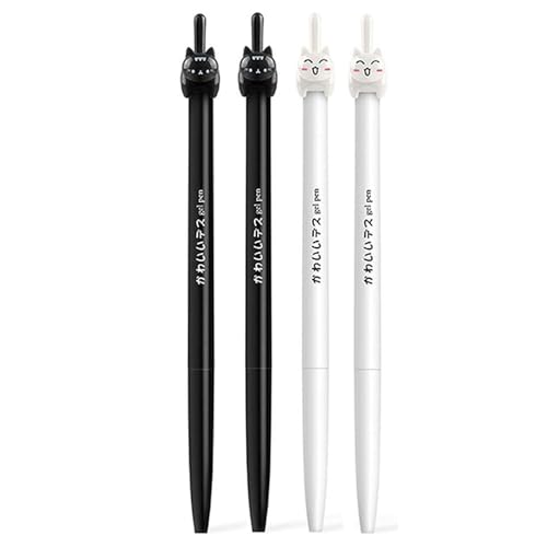 BAMINX 4 Stück Einziehbare Aesthetic Stifte, Katze Gel Stift, Cartoon niedliches 0.38 mm Gelschreiber, Geschenk Gelschreiber Schwarze Katze Weiße Katze von BAMINX