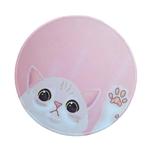 BAMINX Runde rutschfesten Gummi Mauspad für Laptop Spiele, niedliche Katze Muster Mauspad für Büro Reisen männlich weiblich Kinder (Rosa) von BAMINX