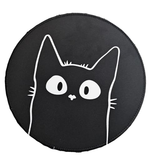 BAMINX Runde rutschfesten Gummi Mauspad für Laptop Spiele, niedliche Katze Muster Mauspad für Büro Reisen männlich weiblich Kinder (Schwarz) von BAMINX