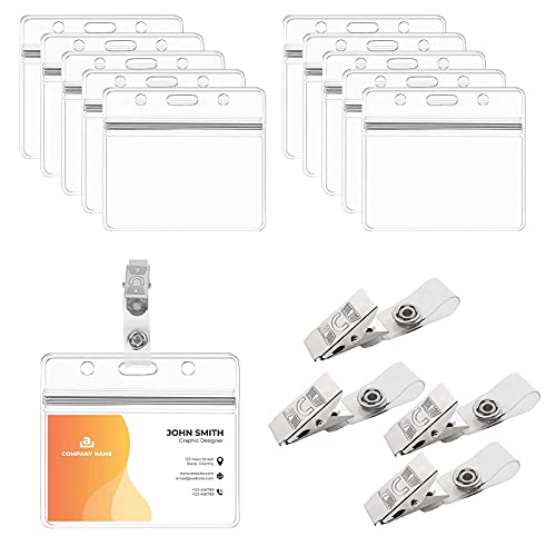 BAMZOK 50 Stück Ausweishülle mit Clip Namensschilder für Kleidung Clip Kartenhüllen Transparent Ausweishalter Namenschilderhülle mit 50 Clips Wasserdicht PVC Id Card Badge Holder für Ausweis ID Karte von BAMZOK