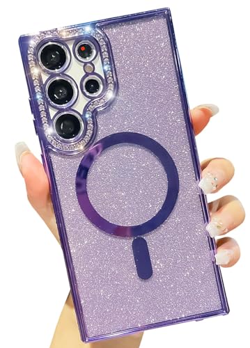 BANAILOA Design für Samsung Galaxy S22 Ultra Hülle, kompatibel mit Magsafe, Glitzer-Strasssteine, glitzernd, magnetisch, weiche Kameraschutzhülle, Galxy S22 Ultra Hülle – 17,3 cm (6,8 Zoll) (lila) von BANAILOA