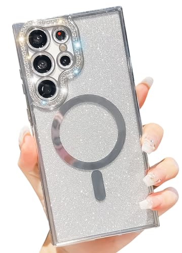 BANAILOA Design für Samsung Galaxy S22 Ultra Hülle, kompatibel mit Magsafe, Glitzer-Strasssteine, glitzernd, magnetisch, weiche Kameraschutzhülle, Galxy S22 Ultra Hülle – 17,3 cm (6,8 Zoll) (Silber) von BANAILOA