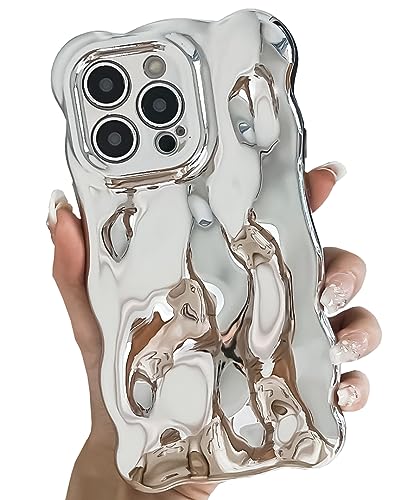 BANAILOA Design für iPhone 13 Pro Max Hülle Wellenrahmen 3D Meteorit Muster Luxus Beschichtung Weiche TPU Schutzhülle Niedlich Frauen Hülle Kompatibel mit iPhone 13 Pro Max – 6,7 Zoll (Silber) von BANAILOA