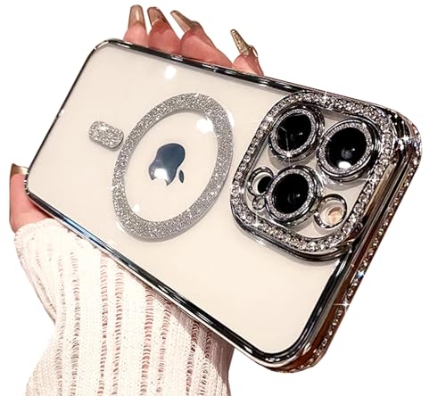 BANAILOA Schutzhülle für iPhone 11, kompatibel mit Magsafe, glitzernde Strasssteine, transparent, magnetisch, mit Kameralinsenabdeckung, schützende, schlanke Handyhülle, 15,5 cm (6,1 Zoll), Silber von BANAILOA