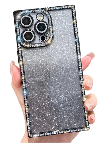 BANAILOA Schutzhülle für iPhone 15 Pro, rechteckiger Rand mit glitzernden Strasssteinen, luxuriös, glitzernd, schlanke Kamera-Abdeckung, Schutzhülle für 15 Pro, 16 cm (6,3 Zoll), Schwarz von BANAILOA