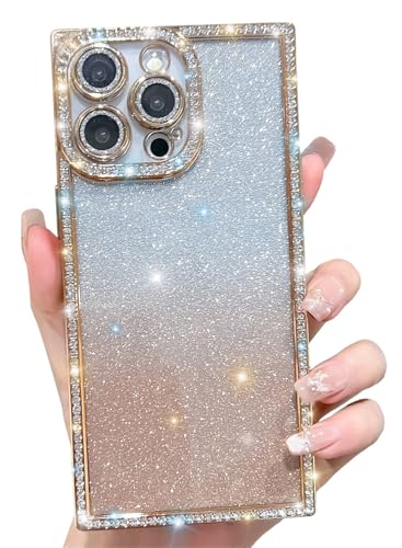BANAILOA Schutzhülle für iPhone 15 Pro, rechteckiger Rand mit glitzernden Strasssteinen, luxuriös, glitzernd, schlanke Kamera-Abdeckung, schützende glitzernde Handyhülle für 15 Pro – 16 cm (6,3 Zoll von BANAILOA