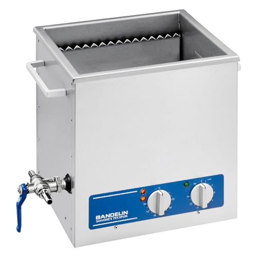 Bandelin Sonorex Technik RM 16.2 UH Edelstahl 1.4404 Ultraschallbad mit Überlauftasche, Heizung und Griffe, 230V, 50/60Hz, 40kHz Ultraschall-Frequenz, 20L Inhalt, 365mm Länge, 340mm Breite, 390mm Höhe von BANDELIN