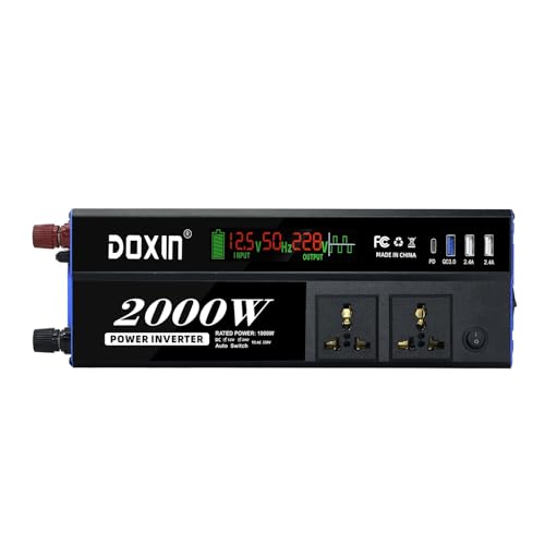 BANDKIT Modifizierter Wechselrichter, 500 W, 1000 W, 12 V DC/24 V DC auf 220 V Wechselstrom, mit 2 USB-Anschlüssen, PD 22 W QC 18 W Schnellladung (1000 W) von BANDKIT