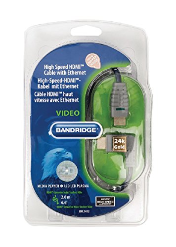 Bandridge High Speed HDMI-Kabel mit Ethernet HDMI-Anschluss auf HDMI-Anschluss (rechts abgewinkelt) 2m blau von BANDRIDGE