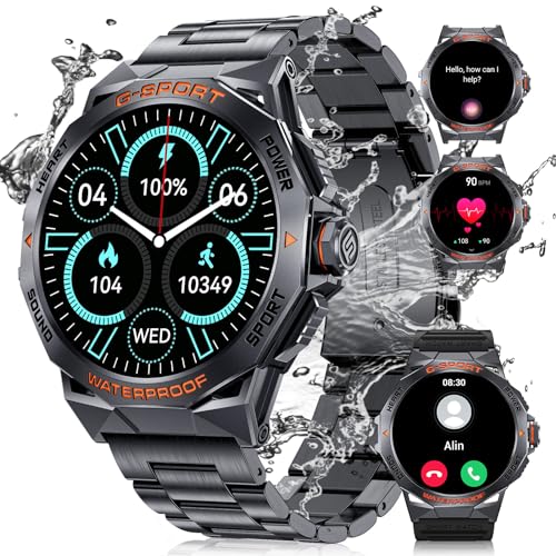 BANGWEI Aod Smartwatch für Herren, 1,43 Zoll, AMOLED HD/5 ATM, wasserdicht, intelligente Uhren, Militär, mit 100 + Sportmodi, Blutdruck, Herzfrequenzmesser für Android iOS von BANGWEI
