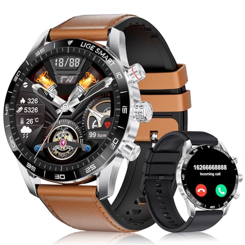 BANGWEI Smartwatch Herren, Anruf Annehmen/Anrufen, 1,43'' AMOLED Fitness Tracker mit SpO2-Herzfrequenzmesser, Schrittzähler, IP68 Wasserdicht Smartwatch für iOS Android, Braun BANGWEI Smartwatch Herren, Anruf Annehmen/Anrufen, 1,43'' AMOLED Fitness Tracker mit SpO2-Herzfrequenzmesser, Schrittzähler, IP68 Wasserdicht Smartwatch für iOS Android, Braun von BANGWEI
