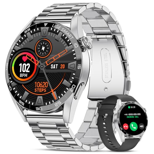 BANGWEI Smartwatch Herren mit Telefonfunktion für Android iOS, 1,43'' HD Business Sportuhr, 110 Sportmodi, IP68 Wasserdicht, Schrittzähler, 400mAh Batterie 2 Armbänder,Silber BANGWEI Smartwatch Herren mit Telefonfunktion für Android iOS, 1,43'' HD Business Sportuhr, 110 Sportmodi, IP68 Wasserdicht, Schrittzähler, 400mAh Batterie 2 Armbänder,Silber von BANGWEI