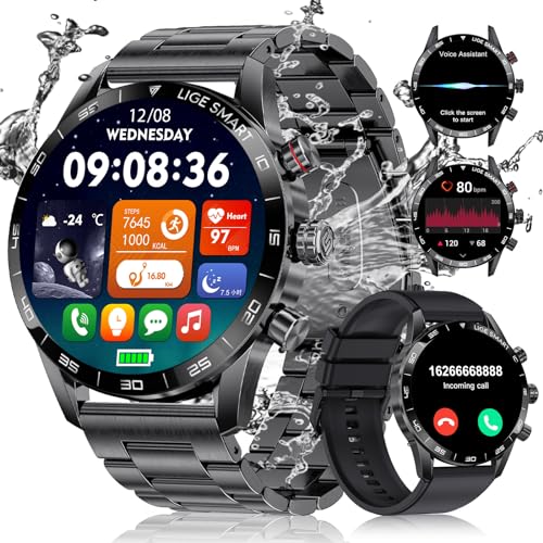 BANGWEI Smartwatch Herren mit Telefonfunktion für iOS Android, Anruf Annehmen/Anrufen, 1,43'' AMOLED Fitness Tracker mit SpO2-Herzfrequenzmesser, Schrittzähler, IP68 Wasserdicht Smartwatch Schwarz von BANGWEI