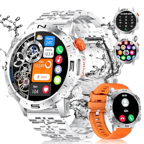 BANGWEI Smartwatch Herren mit Telefonfunktion für Android iOS, 1.43''AMOLED Militärs Smart Watch Mit 100+Sportmodi Fitnessuhr, Herzfrequenz Schlafüberwachung, IP68 Wasserdicht, Bluetooth Anrufe 2024 von BANGWEI