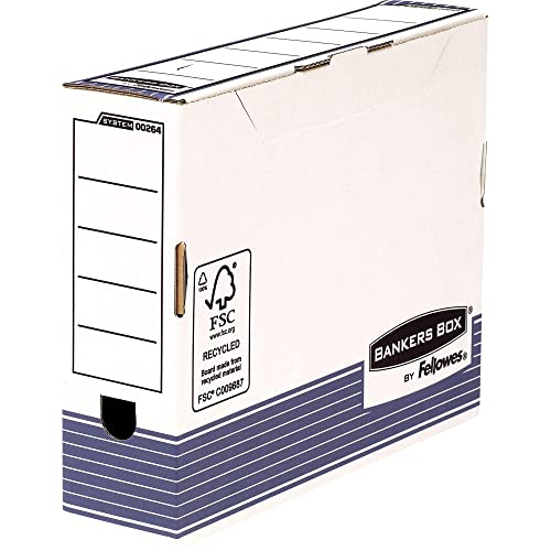 Fellowes R-Kive Prima Archivschachtel mit automatischem FastFold Aufbau 80 mm, 10 Stück, weiß/blau von BANKERS BOX