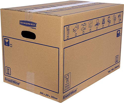 Packung mit 10 Kartons mit Griffen für Umzug, Aufbewahrung und Transport, sehr robust, 50 x 30 x 30 cm (Größe L, 45 Liter, doppelter Kanal verstärkt) von BANKERS BOX
